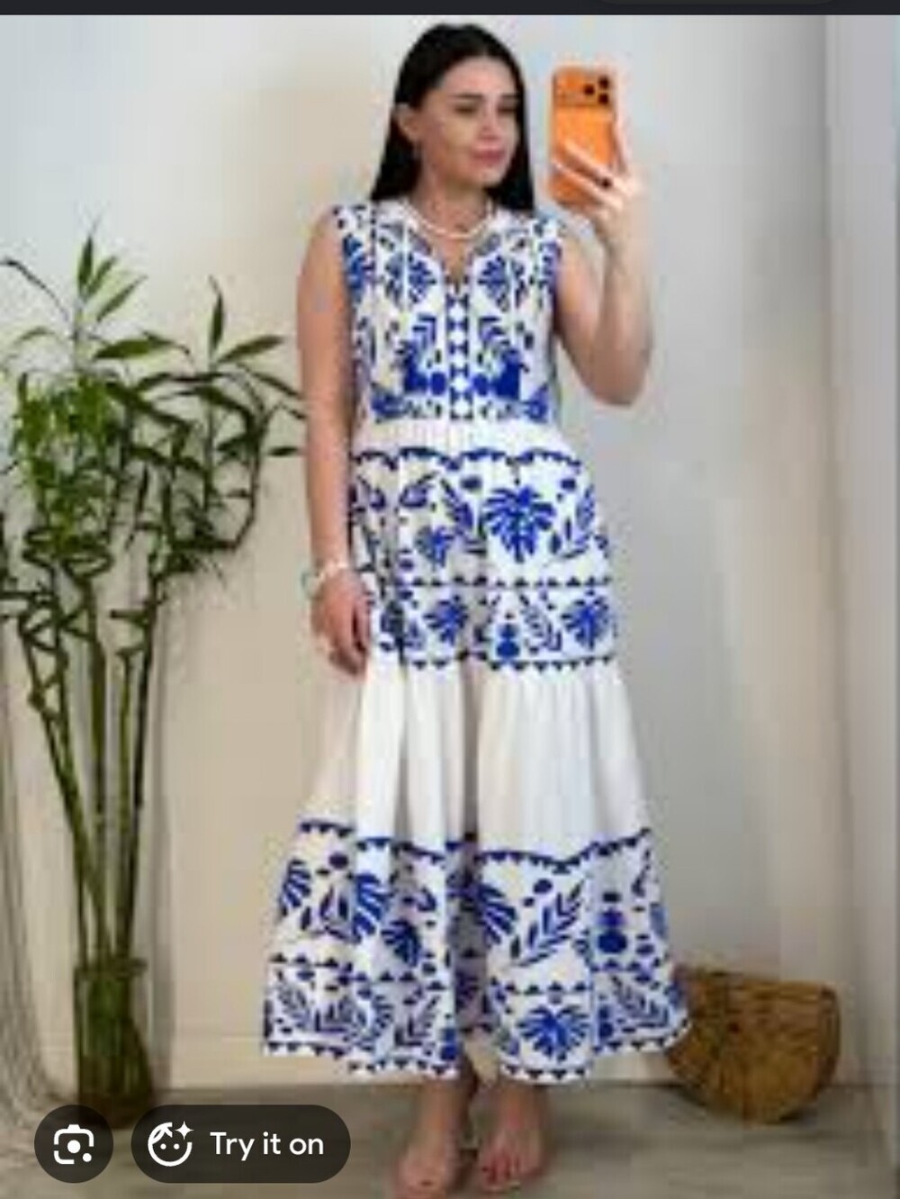 F&F Womens White/Blue Floral Peasant  Cottagecore Maxi Dress. Sz Uk 8= Sz 4